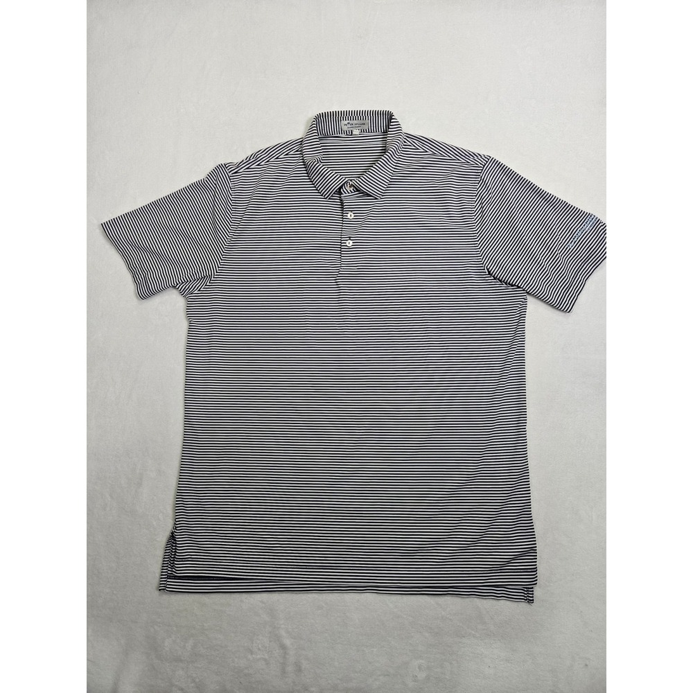 Peter Millar Polo Shirt Men XL Blue White Stripe Summer Comfort Golf Performance